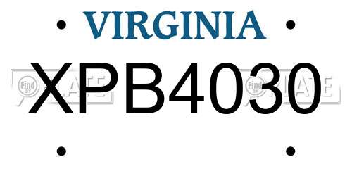 XPB4030 Virginia License Plate