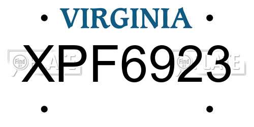 XPF6923 Virginia License Plate