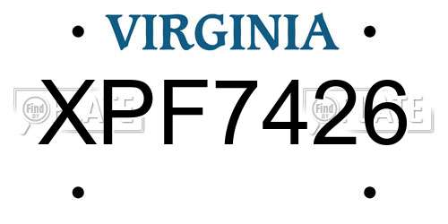 XPF7426 Virginia License Plate