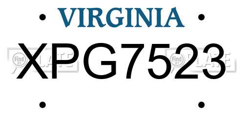 XPG7523 Virginia License Plate