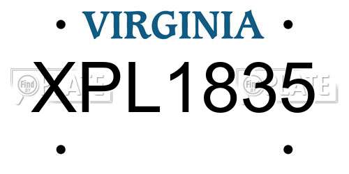 XPL1835 Virginia License Plate