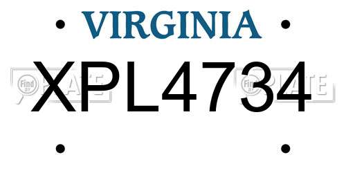 XPL4734 Virginia License Plate