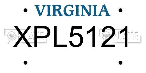 XPL5121 Virginia License Plate