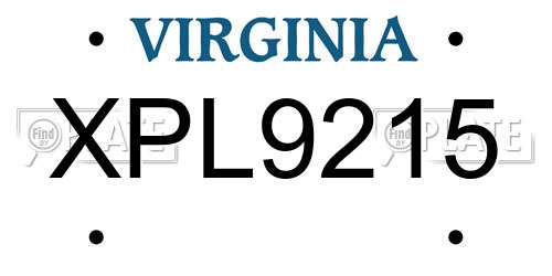 XPL9215 Virginia License Plate