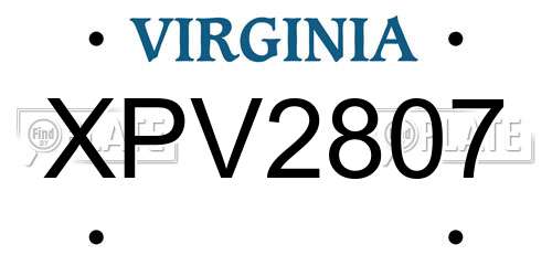 XPV2807 Virginia License Plate