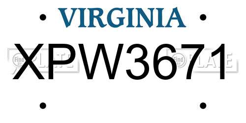 XPW3671 Virginia License Plate