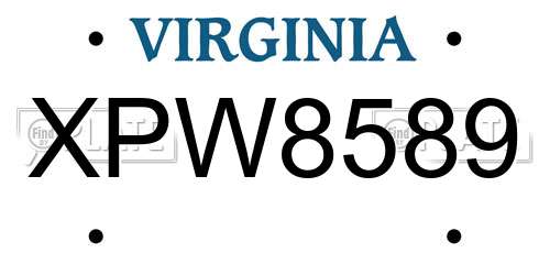 XPW8589 Virginia License Plate