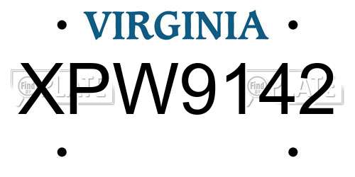 XPW9142 Virginia License Plate