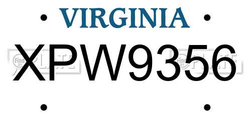 XPW9356 Virginia License Plate