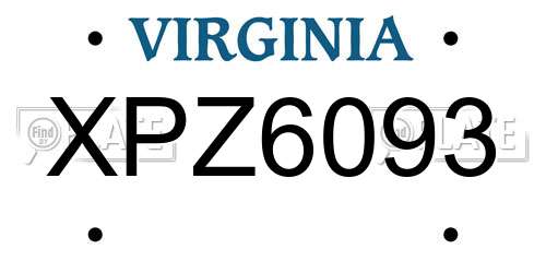 XPZ6093 Virginia License Plate