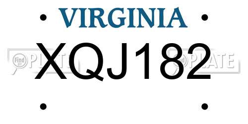 XQJ182 Virginia License Plate