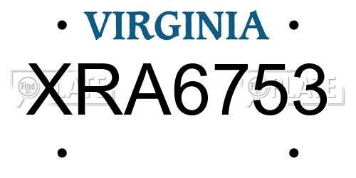 XRA6753 Virginia License Plate