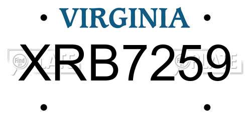XRB7259 Virginia License Plate