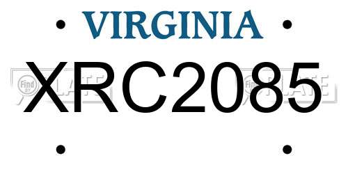 XRC2085 Virginia License Plate