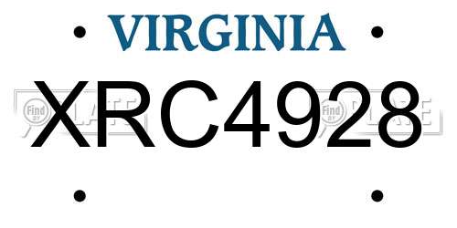 XRC4928 Virginia License Plate