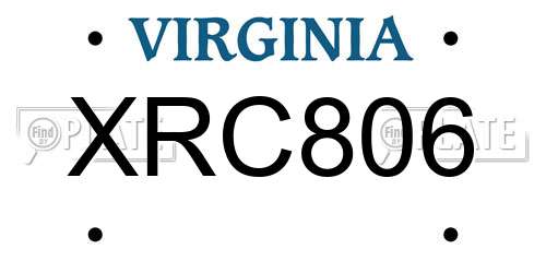 XRC806 Virginia License Plate