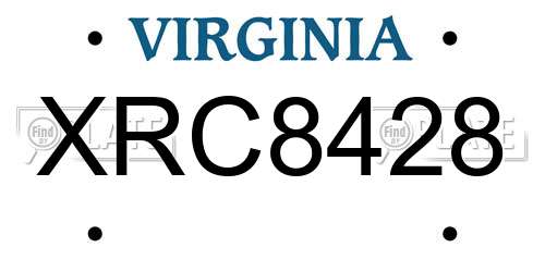 XRC8428 Virginia License Plate