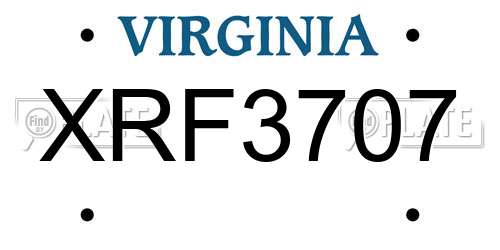 XRF3707 Virginia License Plate