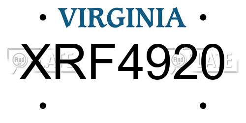 XRF4920 Virginia License Plate