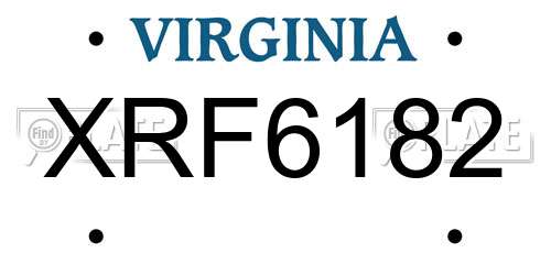 XRF6182 Virginia License Plate