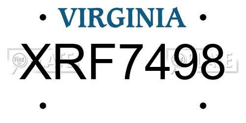 XRF7498 Virginia License Plate
