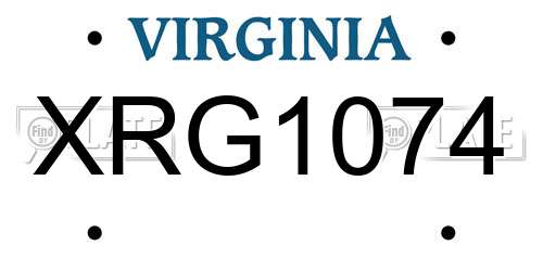 XRG1074 Virginia License Plate