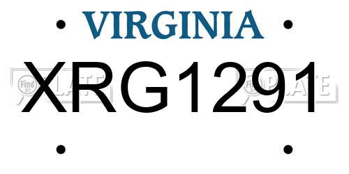 XRG1291 Virginia License Plate