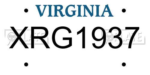 XRG1937 Virginia License Plate