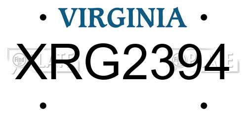 XRG2394 Virginia License Plate