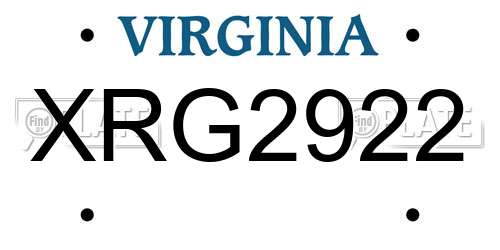 XRG2922 Virginia License Plate