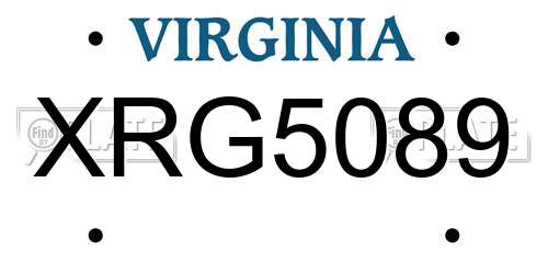 XRG5089 Virginia License Plate