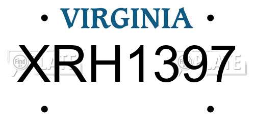 XRH1397 Virginia License Plate