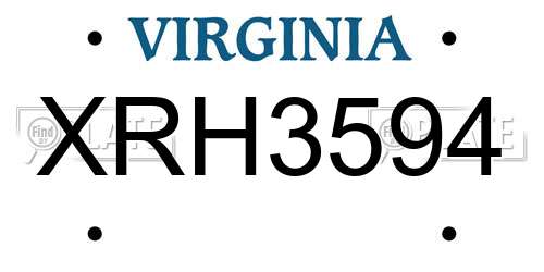 XRH3594 Virginia License Plate