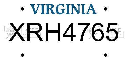 XRH4765 Virginia License Plate