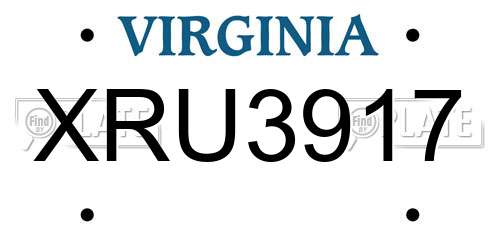 XRU3917 Virginia License Plate