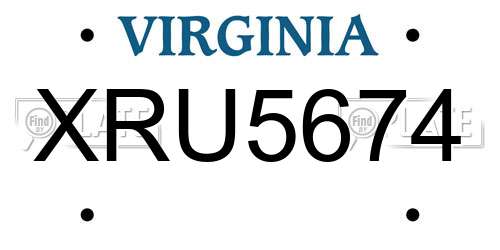XRU5674 Virginia License Plate
