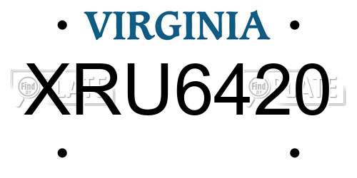 XRU6420 Virginia License Plate