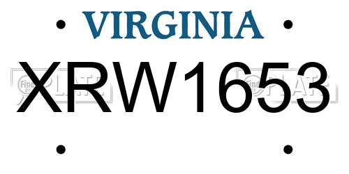 XRW1653 Virginia License Plate