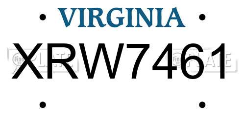 XRW7461 Virginia License Plate