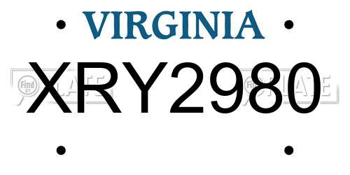 XRY2980 Virginia License Plate