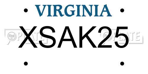 XSAK25 Virginia License Plate
