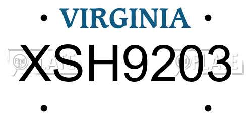 XSH9203 Virginia License Plate