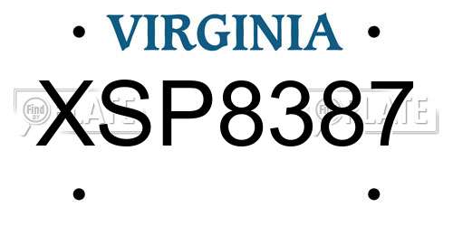 XSP8387 Virginia License Plate