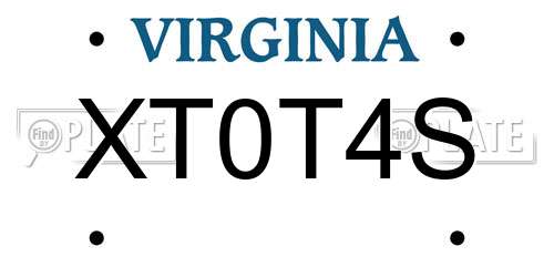 XT0T4S Virginia License Plate