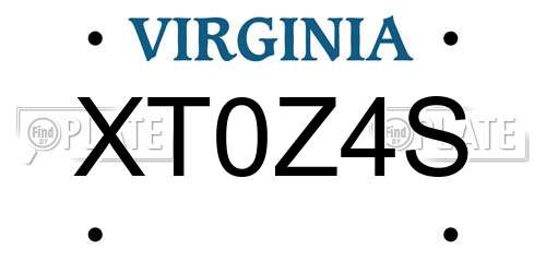 XT0Z4S Virginia License Plate