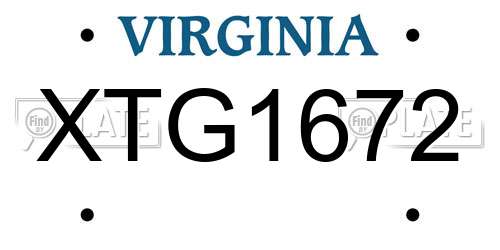 XTG1672 Virginia License Plate