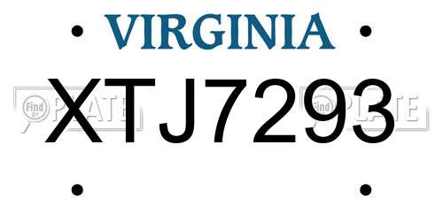 XTJ7293 Virginia License Plate