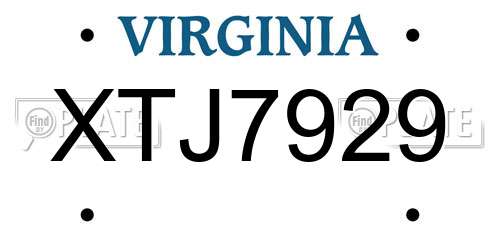 XTJ7929 Virginia License Plate