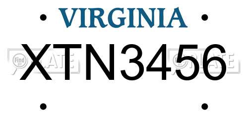 XTN3456 Virginia License Plate