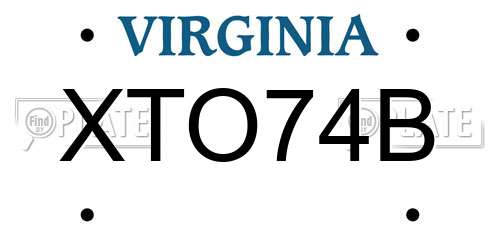 XTO74B Virginia License Plate